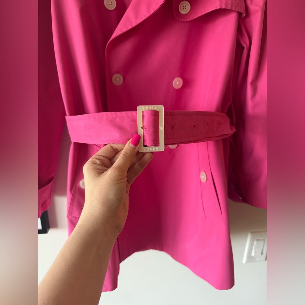 Chaps Pink Trench Coat with Belted Waist - Picture 4 of 5